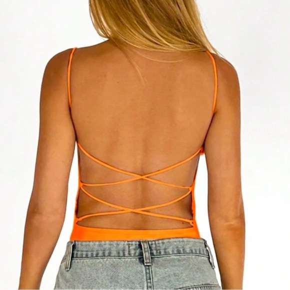 SHEIN Orange Backless Cut Out Bodysuit - Picture 2 of 3